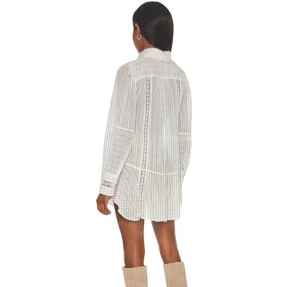 Free People Mikaela Light Pink Embroidered Button Front Tie Neck Cotton Tunic XS - Picture 2 of 14